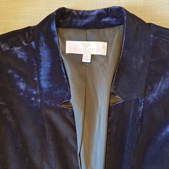 NAVY Panne Velvet lined Jacket Black Satin Tie front TALBOTS RSVP US 12 MINT - Picture 4 of 8